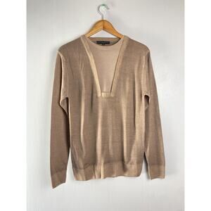 Daniele Fiesoli Italy Womens Wool Knit Sweater Brown Cream Medium